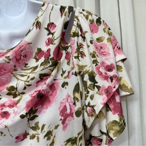 Discreet Floral‎ Print Multicolored Short Sleeve  Open Shoulder Size XL Top - Picture 14 of 16